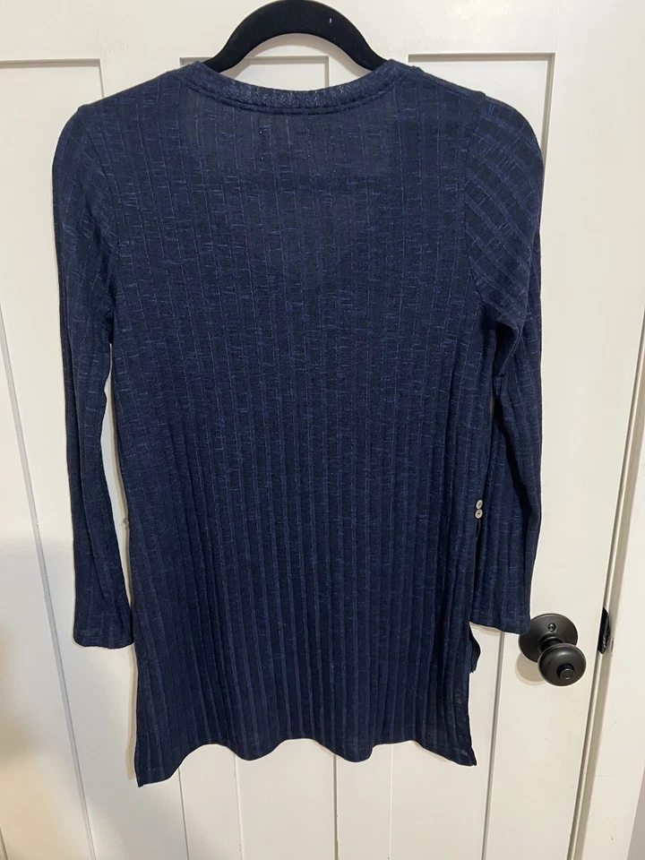 Anthropologie DELETTA Blue Ribbed Hi-Lo Tunic SMALL Petite $68 Knit Top Blue - Image 3 of 4