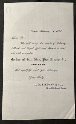 Antique 1858 BOSTON Mass D.B. Stedman & Co. Letter Crockery Glass Ware Paper