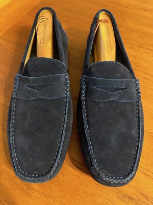 New RUSSELL & BROMLEY Blue Suede Driving Shoes Sz 42.5/9 US/8.5 UK w/Shoe Trees