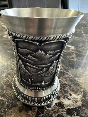 SKS Zinn Cup 95% Pewter Vintage Goblet Germany 3 Farming Scenes