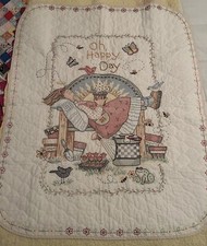 Cross Stitch Baby Blanket Coverlet  Oh, Happy Day  Butterfly Frog Flowers