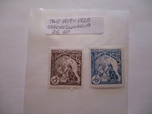 Two 1919-1925 Czechoslovakia Postage Stamps - 25, 50 Denomination