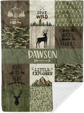 Customized Hunting Baby Blankets with Double Layer Dotted Backing for Boys