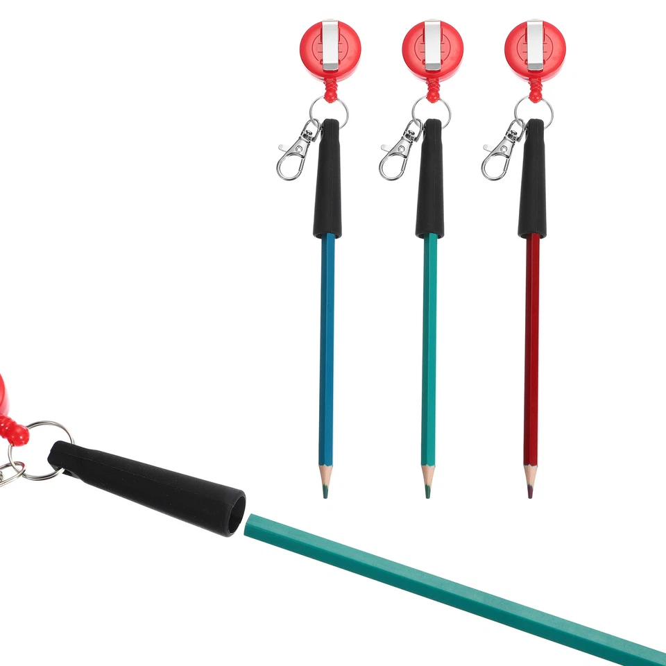 Retractable Pen Holder, 4pcs Pull Pen Pencil Holder Elastic Silicone, Brown - Image 3 of 4