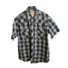 Wrangler Blue Plaid Western Pearl Snap Short Sleeve Shirt - Men's XL