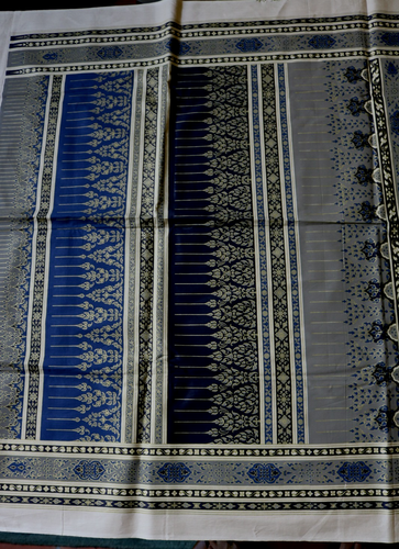 khomapastr Thai Traditional Patterned Fabric 43"x124" Stunning Black Navy Gold - Picture 6 of 11