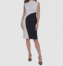 Halston Womens White Colorblock Mock Turtleneck Sheath Dress Size 8