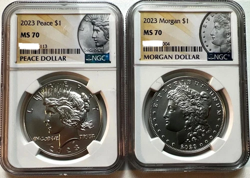 2023 $1 Peace and Morgan Silver Dollar 2pc Set NGC MS70 🎄