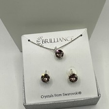 Swarovski Brilliance Set Silver Tone Stud Earrings Chain Necklace Blush Pink