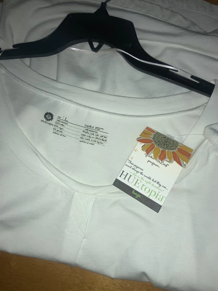 Nuevo HUE HUEtopia Algodón Elástico Salón Dormir Camisa Pijama Top L Blanco Nuevo con Etiquetas Foto 3 de 4