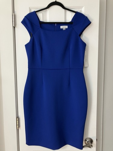 Calvin Klein Dress Sz 12 Blue Sheath Sleeveless Knee Length NWT