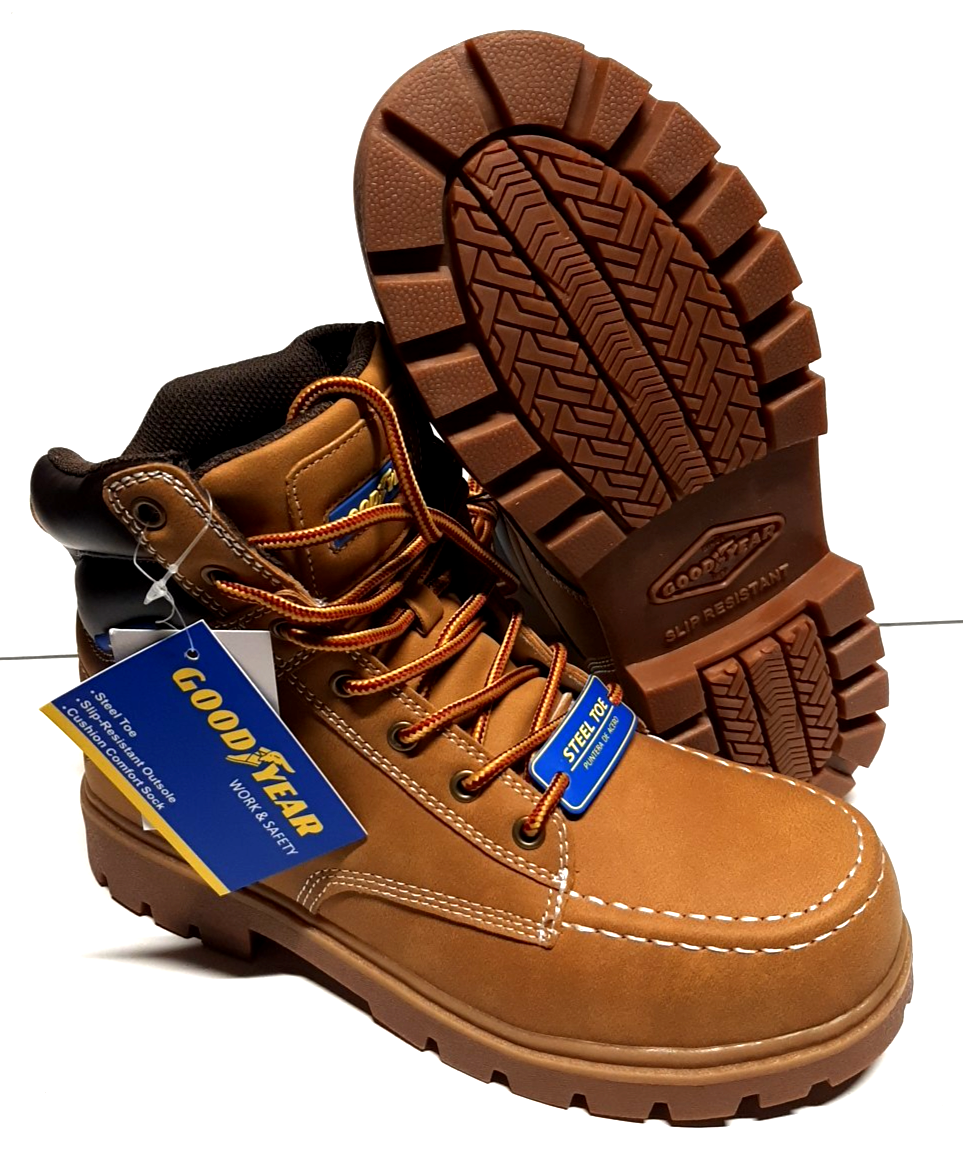 NEW Goodyear Slip Resistant Steel Toe Men Size 7 Wheat Brown Work