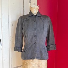 Vintage 1950s Grey Swirl Curved Pocket Button Down Tailored Suit Jacket Size XS