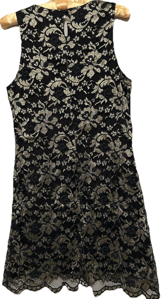 Vestido My Michelle S Negro Encaje Superpuesto Forro Dorado Vintage Y2K Elegante Funda Foto 4 de 4