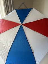 Vintage Red White Blue Large Umbrella White Handle Self Opening July Patriotic