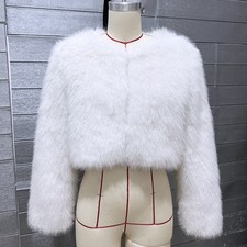 Women Shaggy Faux Fur Fleece Crop Coat Winter Warm Jacket Cardigan Overcoat SIZE