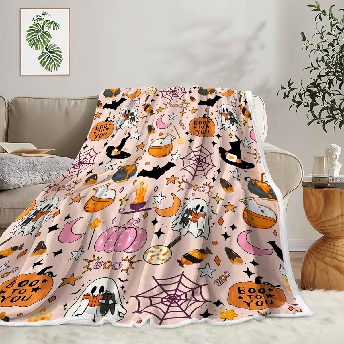 Halloween Pumpkin Black Cat Cotton and Polyester Blanket Throw | eBay