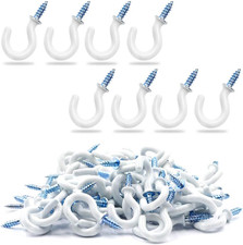 50Pcs 1/2-Inch Cup Hooks Ceiling Hooks, Plastic-Covered Metal Screw-In Hooks, Wh