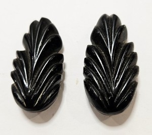Vintage Black Bakelite Dress Clips 1940s Deeply Carved Leaf Pattern 1.75"