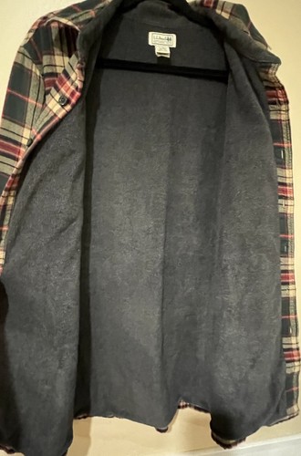 LL Bean Shirt Shacket Sz L Tall Green Red Tartan Plaid Fleece Lined Flannel - Picture 6 of 7