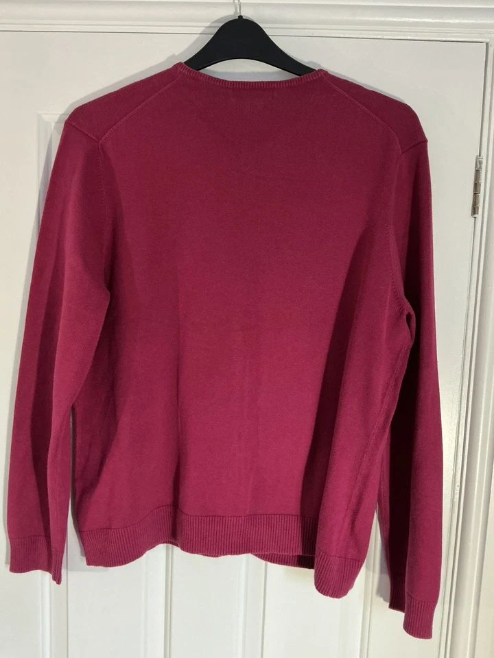 Lands' End Cotton Cardigan Size XL U.K 18-20 TALL Pink/Red Long Sleeve Button Up - Image 3 of 4