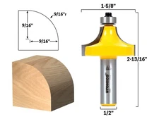 9/16" Radius Round Over Edge Forming Router Bit - 1/2" Shank - Yonico 13966