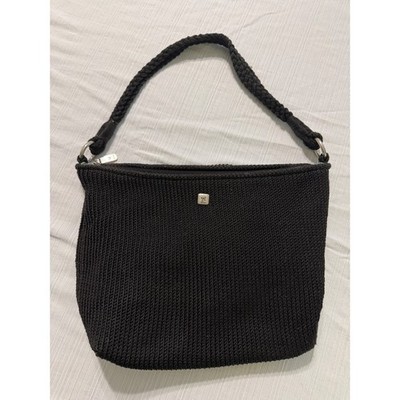 Lina Black Crochet Shoulder Bag Braided Strap Floral Lining Hobo Handbag