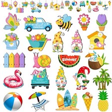 48 PCS Spring Summer Tree Decorations Wooden, Spring Summer Tree Ornaments fo...
