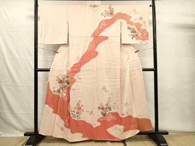 Heiwaya Kimono Visiting Kimono Embroidery Gold Silk Size 159.5cm Excellent