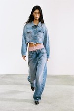 ZARA Denim Jean Jacket Cropped Buttons Light Blue S Y2K Inspired Timeless NEW