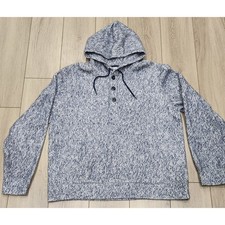 LLBean Men's Heathered Gray Blue Fleece Hoodie Pullover Sweatshirt XL REG