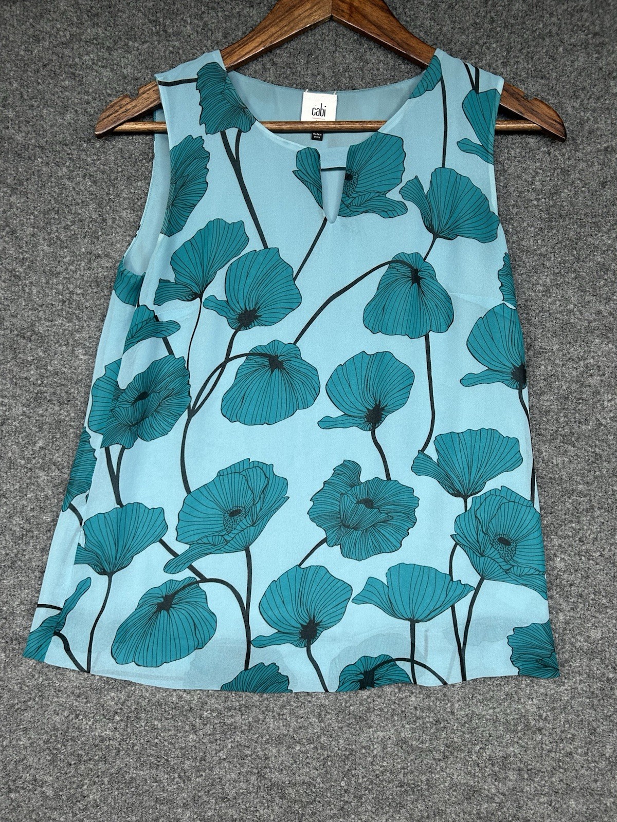 CAbi #3286 Blue Floral Poppy Floral Sleeveless Tank Women’s XS Business Workwear