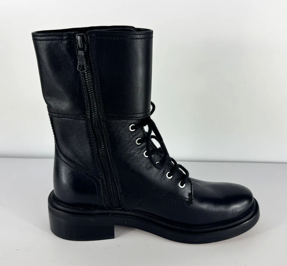 ¡NUEVO! Botas de cuero con cordones rag & bone para mujer negras Rb Moto con solapa EU 35 US 5 Foto 3 de 4