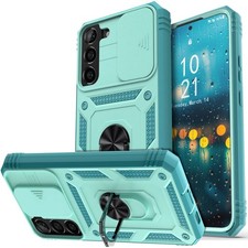 Green For Samsung Galaxy S22 Ultra/Plus Ring Stand Case Camera Lens Slide Cover