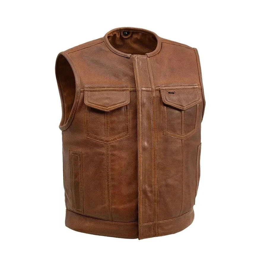 Men’s Brown Perforated Leather Vest Classic Biker Motorcycle Waistcoat
Opens in a new window or tab