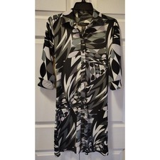 Express Women's Geometric Abstract Print 3/4 Sleeve Shirt Dress Black&White 3/4