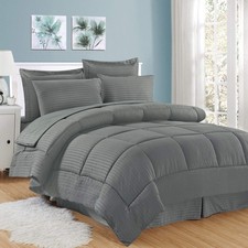8 Piece Bed In A Bag with Dobby Stripe Comforter, Sheet Set, Bed Skirt, and S...