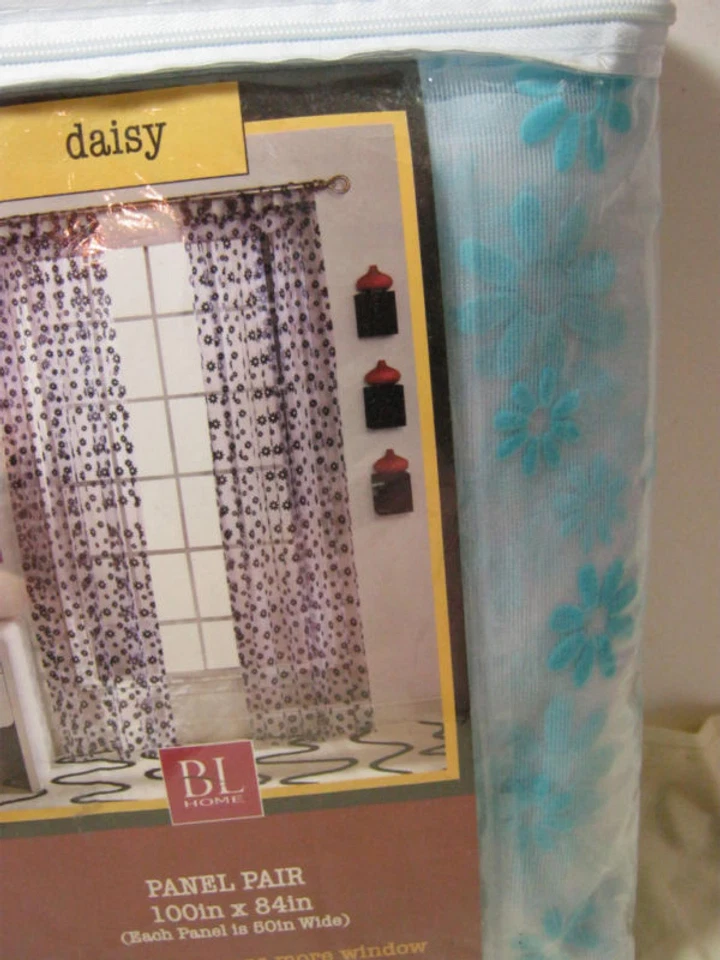 Nuevo Par PANEL VENTANA RED FLOCADO MARGARITA TURQUESA BL HOME ~ Dos (50x84) Nuevo en Paquete Foto 3 de 4