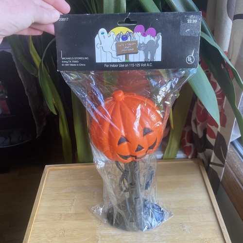 1997 Blow Mold Pumpkin Jack O Lantern Electric Light Up Candlestick Halloween