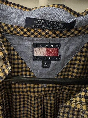 Tommy Hilfiger Men's XL Button Down Shirt Long Sleeve Yellow/navy. CLASSIC! - Picture 4 of 5
