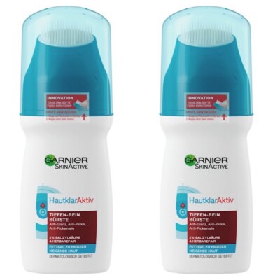  Garnier SkinActive HautklarAktiv Tiefen-Rein Bürste Gesichtsreinigung 2x 150ml 