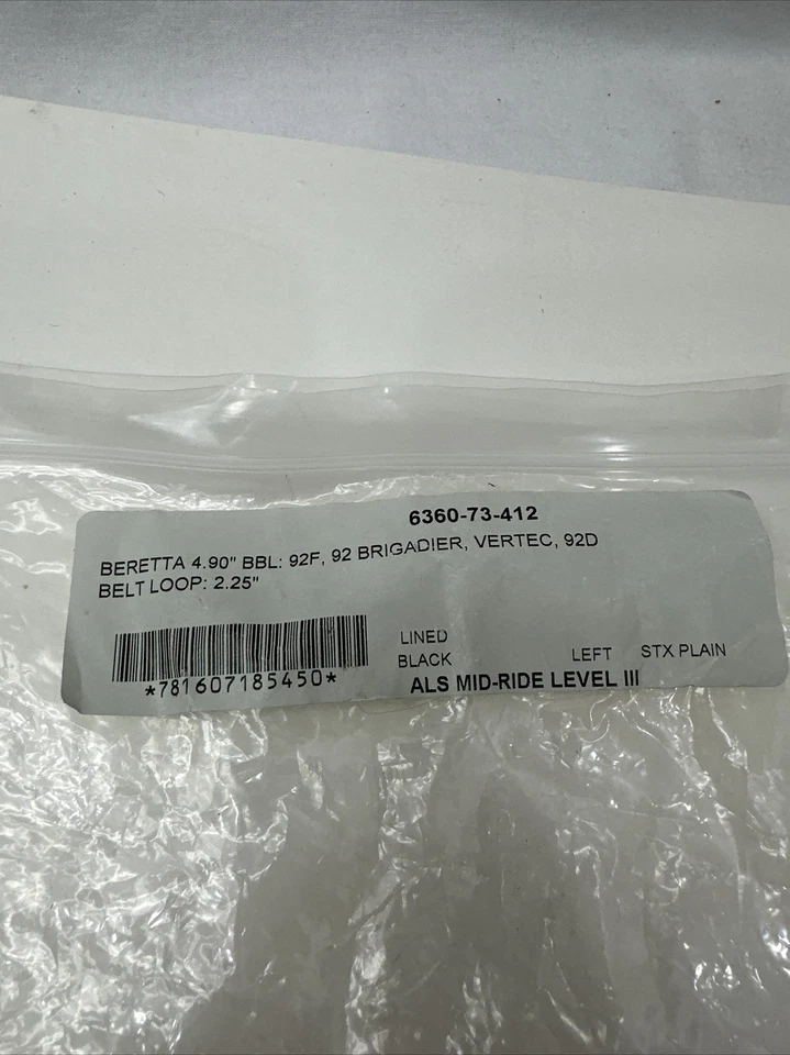 Safariland 6360 Duty Holster Beretta 92F 92 Vertec 6360-73-412 Left Hand LH Belt - Image 2 of 4