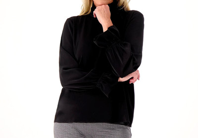 Studio Park x Shawn Killinger Stretch Woven Long Sleeve Bow Blouse - BLACK, XL