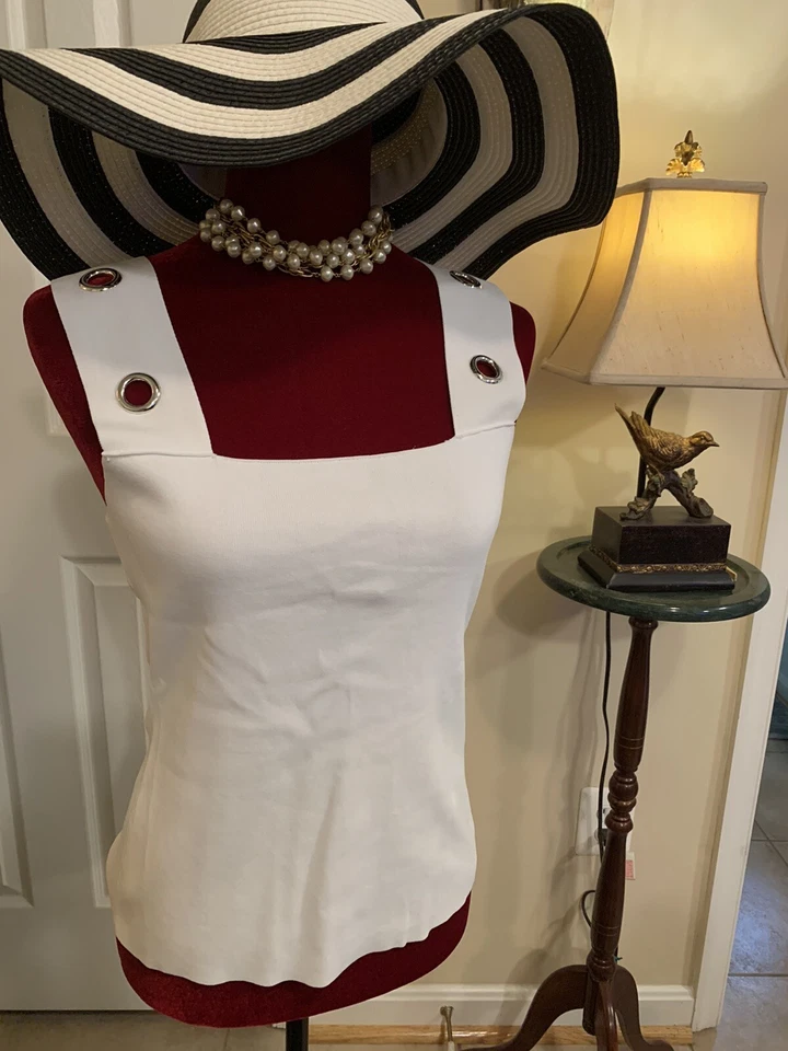 Bar III женщин яркий белый без рукавов толщиной ремень Серебряный вязаный топ Sz L новый с Ярлыками - Изображение 2 из 4