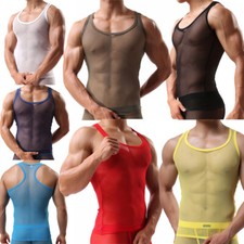 Mens Sheer Sleeveless T-shirts Mesh See Through Vest Fitness Sport Tank Tops Tee