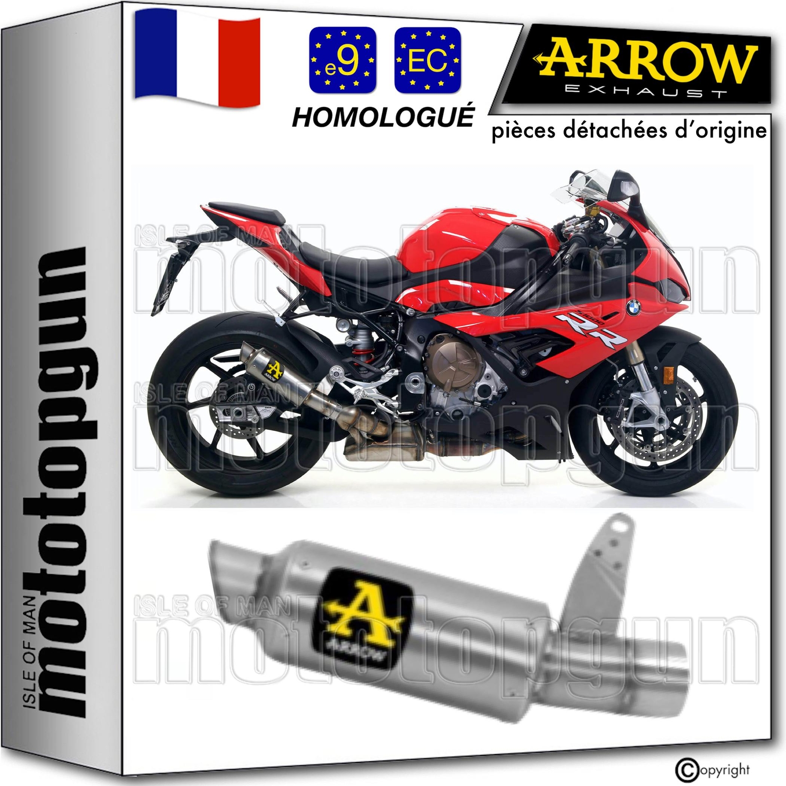 Silencieux Arrow GP2 BMW S1000 RR 2020 en titane homologué pour moto de sport