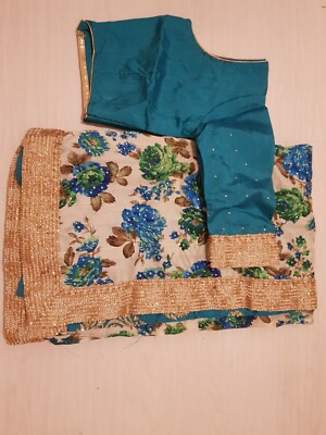 Indischer Sari (Türkis und Gold mit Goldperlen und Steinfadenarbeit)