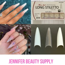 MISS ANA LONG STILETTO NATURAL 500 PCS ARTIFICIAL FAKE NAIL TIPS 10 SIZES | USA