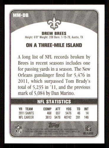 2012 Topps Magic Magical Moments #MMDB Drew Brees - Picture 2 of 2