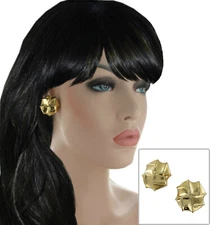 Vintage Gold Tone Cross Hatch Abstract Weave Textured Knot Clip On Earrings